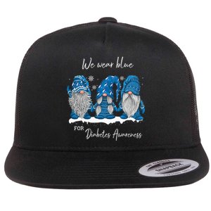 We Wear Blue For Diabetes Awareness Gnomes T1D Flat Bill Trucker Hat