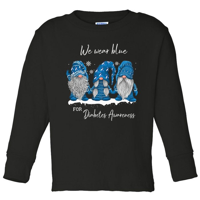 We Wear Blue For Diabetes Awareness Gnomes T1D Toddler Long Sleeve Shirt