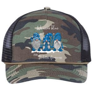 We Wear Blue For Diabetes Awareness Gnomes T1D Retro Rope Trucker Hat Cap