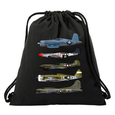 Ww2 Warplane Bgreat Gift17 P51 Mustang F4u Corsair P40 Warhawk Gift Drawstring Bag