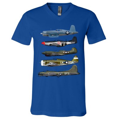 Ww2 Warplane Bgreat Gift17 P51 Mustang F4u Corsair P40 Warhawk Gift V-Neck T-Shirt