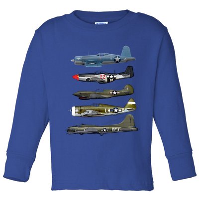 Ww2 Warplane Bgreat Gift17 P51 Mustang F4u Corsair P40 Warhawk Gift Toddler Long Sleeve Shirt