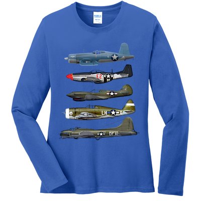 Ww2 Warplane Bgreat Gift17 P51 Mustang F4u Corsair P40 Warhawk Gift Ladies Long Sleeve Shirt