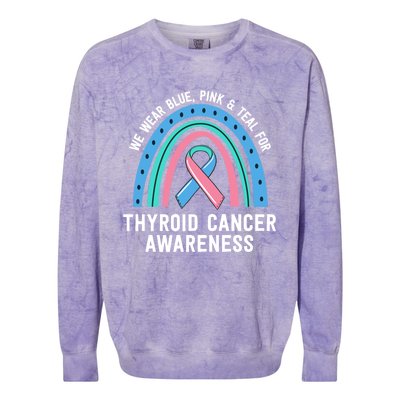 We Wear Blue Pink Teal Thyroid Cancer Awareness Family Group Gift Colorblast Crewneck Sweatshirt