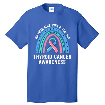 We Wear Blue Pink Teal Thyroid Cancer Awareness Family Group Gift Tall T-Shirt