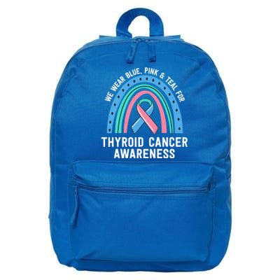 We Wear Blue Pink Teal Thyroid Cancer Awareness Family Group Gift 16 in Basic Backpack