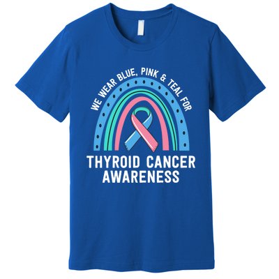 We Wear Blue Pink Teal Thyroid Cancer Awareness Family Group Gift Premium T-Shirt