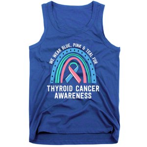 We Wear Blue Pink Teal Thyroid Cancer Awareness Family Group Gift Tank Top