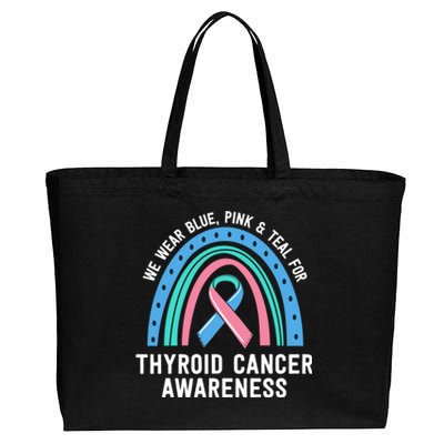 We Wear Blue Pink Teal Thyroid Cancer Awareness Family Group Gift Cotton Canvas Jumbo Tote