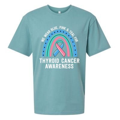 We Wear Blue Pink Teal Thyroid Cancer Awareness Family Group Gift Sueded Cloud Jersey T-Shirt