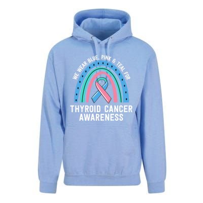 We Wear Blue Pink Teal Thyroid Cancer Awareness Family Group Gift Unisex Surf Hoodie