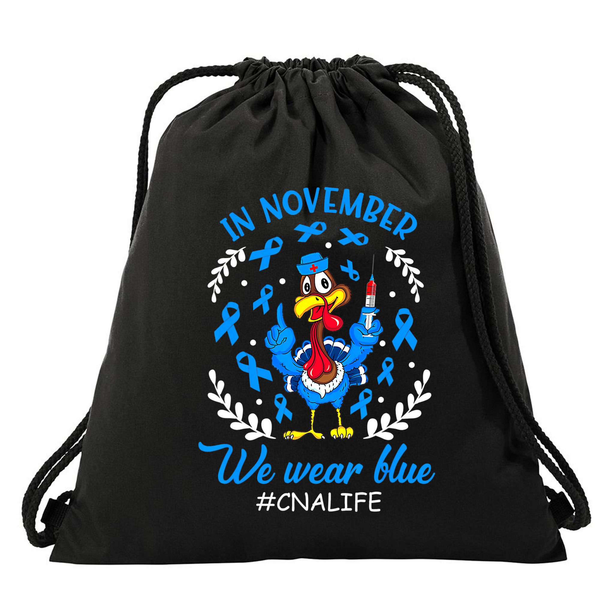 We Wear Blue For Diabetes Awareness Rainbow Gift Drawstring Bag