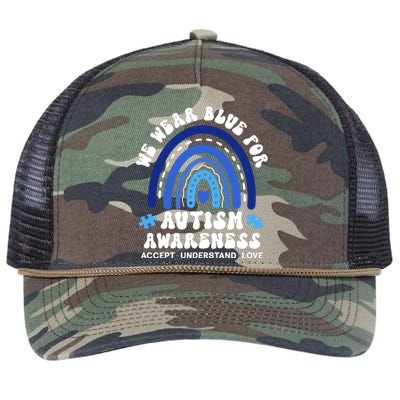 We Wear Blue For Autism Awareness Retro Rope Trucker Hat Cap