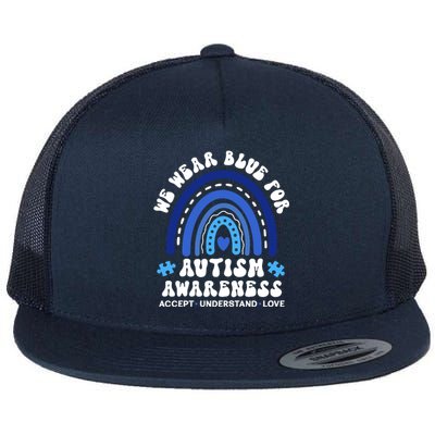 We Wear Blue For Autism Awareness Flat Bill Trucker Hat