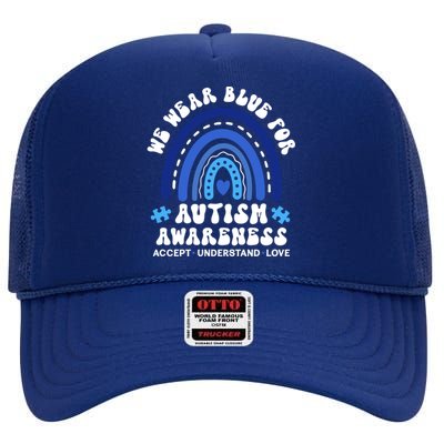 We Wear Blue For Autism Awareness High Crown Mesh Back Trucker Hat