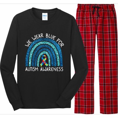 We Wear Blue Rainbow For Autism Awareness Long Sleeve Pajama Set