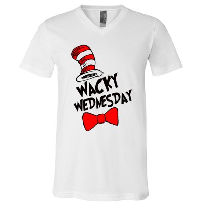 Wacky Wednesday Cat In Hat V-Neck T-Shirt