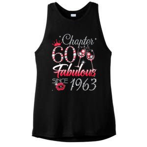 WoM.e.ns WoM.e.ns Chapter 60 Fabulous Since 1963 60th Birthday Queen V-Neck Ladies PosiCharge Tri-Blend Wicking Tank