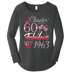 WoM.e.ns WoM.e.ns Chapter 60 Fabulous Since 1963 60th Birthday Queen V-Neck Women's Perfect Tri Tunic Long Sleeve Shirt