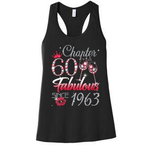 WoM.e.ns WoM.e.ns Chapter 60 Fabulous Since 1963 60th Birthday Queen V-Neck Women's Racerback Tank