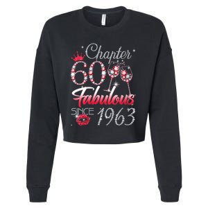 WoM.e.ns WoM.e.ns Chapter 60 Fabulous Since 1963 60th Birthday Queen V-Neck Cropped Pullover Crew