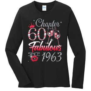 WoM.e.ns WoM.e.ns Chapter 60 Fabulous Since 1963 60th Birthday Queen V-Neck Ladies Long Sleeve Shirt