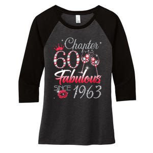 WoM.e.ns WoM.e.ns Chapter 60 Fabulous Since 1963 60th Birthday Queen V-Neck Women's Tri-Blend 3/4-Sleeve Raglan Shirt