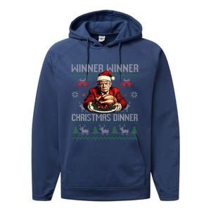 Winner Winner Christmas Dinner Santa Trump Ugly Sweater Xmas Performance Fleece Hoodie