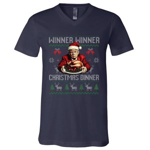 Winner Winner Christmas Dinner Santa Trump Ugly Sweater Xmas V-Neck T-Shirt