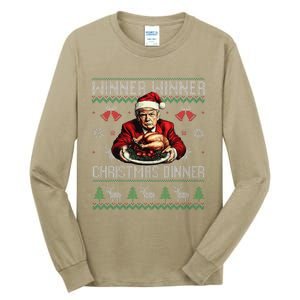 Winner Winner Christmas Dinner Santa Trump Ugly Sweater Xmas Tall Long Sleeve T-Shirt