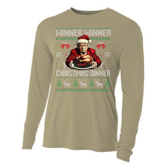 Winner Winner Christmas Dinner Santa Trump Ugly Sweater Xmas Cooling Performance Long Sleeve Crew