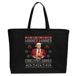 Winner Winner Christmas Dinner Santa Trump Ugly Sweater Xmas Cotton Canvas Jumbo Tote