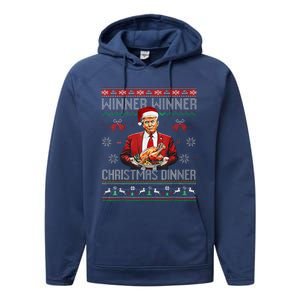 Winner Winner Christmas Dinner Santa Trump Ugly Sweater Xmas Performance Fleece Hoodie