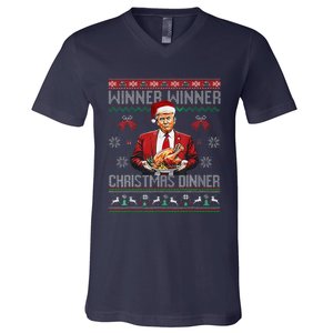 Winner Winner Christmas Dinner Santa Trump Ugly Sweater Xmas V-Neck T-Shirt