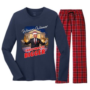 Winner Winner Christmas Is Bigger – President Trump Santa Women's Long Sleeve Flannel Pajama Set 