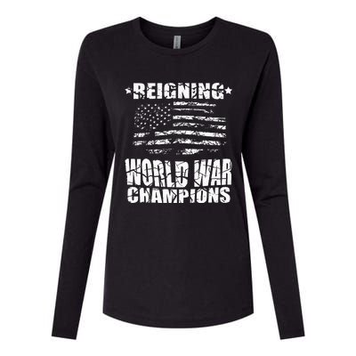 World War Champs Flag Womens Cotton Relaxed Long Sleeve T-Shirt