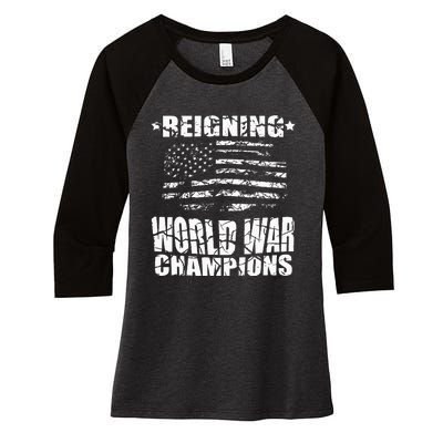 World War Champs Flag Women's Tri-Blend 3/4-Sleeve Raglan Shirt