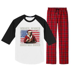 Winner Winner Christmas Dinner Santa Trump Us Flag Xmas Raglan Sleeve Pajama Set