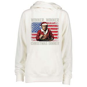 Winner Winner Christmas Dinner Santa Trump Us Flag Xmas Womens Funnel Neck Pullover Hood