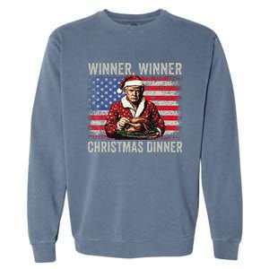 Winner Winner Christmas Dinner Santa Trump Us Flag Xmas Garment-Dyed Sweatshirt