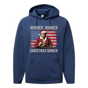 Winner Winner Christmas Dinner Santa Trump Us Flag Xmas Performance Fleece Hoodie