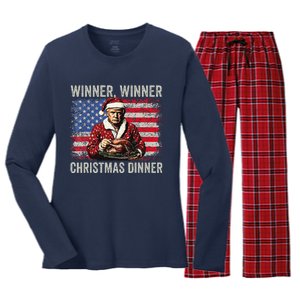 Winner Winner Christmas Dinner Santa Trump Us Flag Xmas Women's Long Sleeve Flannel Pajama Set 