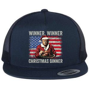 Winner Winner Christmas Dinner Santa Trump Us Flag Xmas Flat Bill Trucker Hat