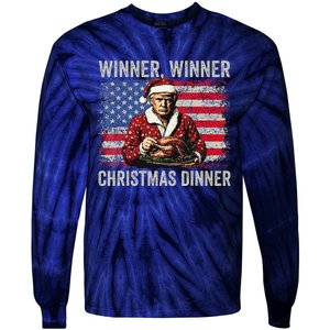 Winner Winner Christmas Dinner Santa Trump Us Flag Xmas Tie-Dye Long Sleeve Shirt