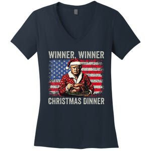 Winner Winner Christmas Dinner Santa Trump Us Flag Xmas Women's V-Neck T-Shirt