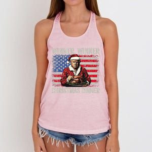 Winner Winner Christmas Dinner Santa Trump Us Flag Xmas Women's Knotted Racerback Tank