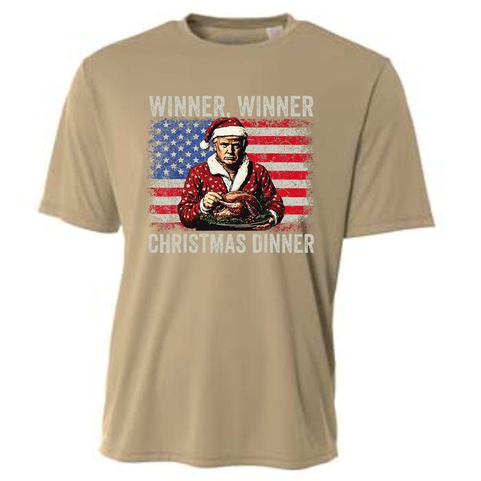 Winner Winner Christmas Dinner Santa Trump Us Flag Xmas Cooling Performance Crew T-Shirt