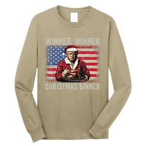 Winner Winner Christmas Dinner Santa Trump Us Flag Xmas Long Sleeve Shirt