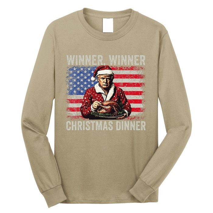 Winner Winner Christmas Dinner Santa Trump Us Flag Xmas Long Sleeve Shirt