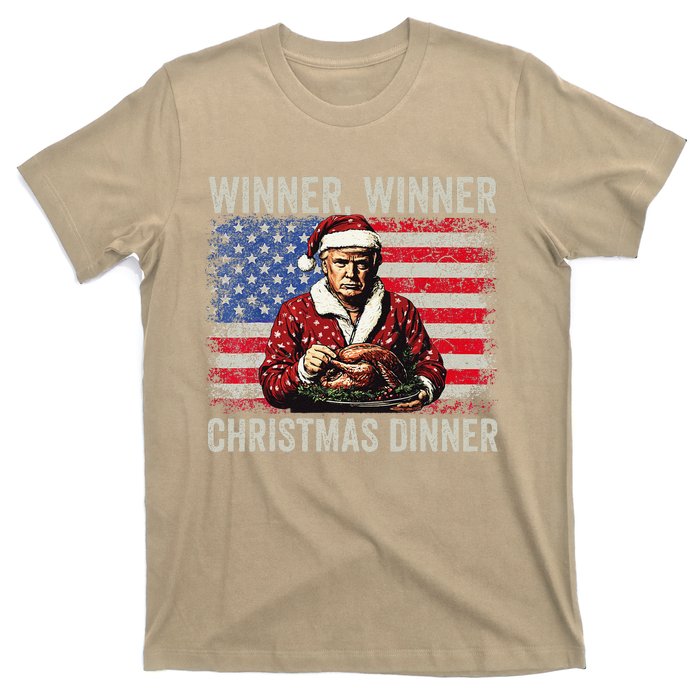 Winner Winner Christmas Dinner Santa Trump Us Flag Xmas T-Shirt